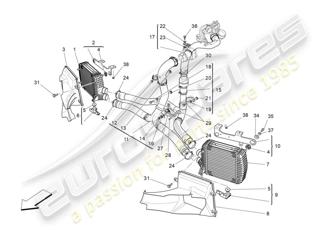 maserati quattroporte (2018) intercooler system part diagram