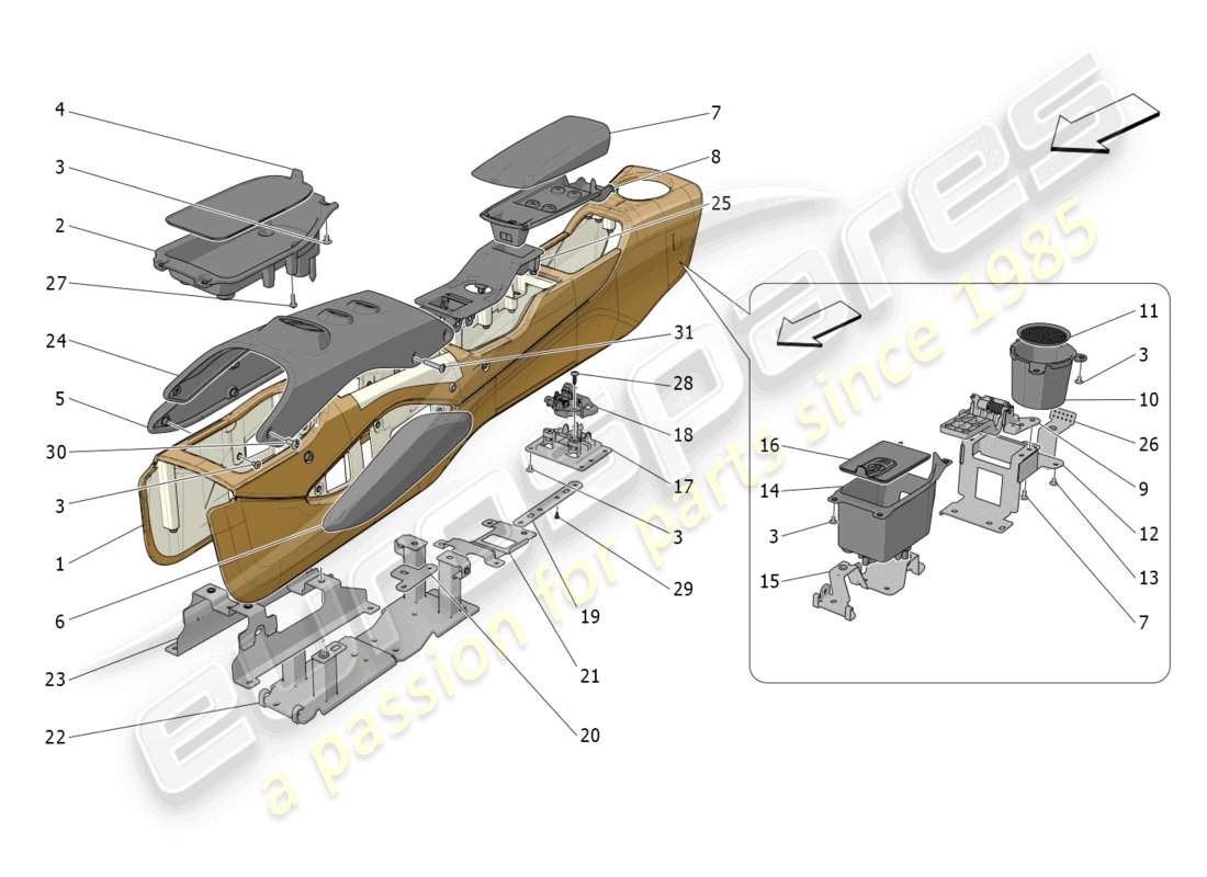 maserati mc20 cielo (2023) accessory console and centre console part diagram