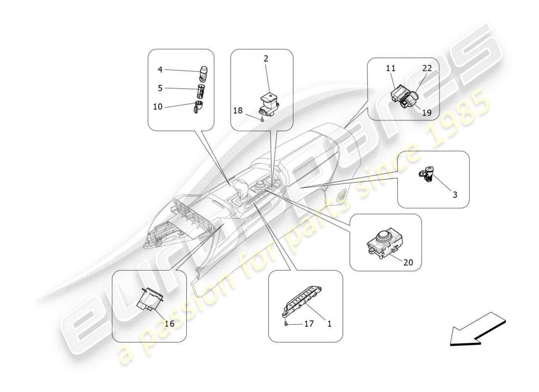 maserati levante gts (2020) centre console devices part diagram