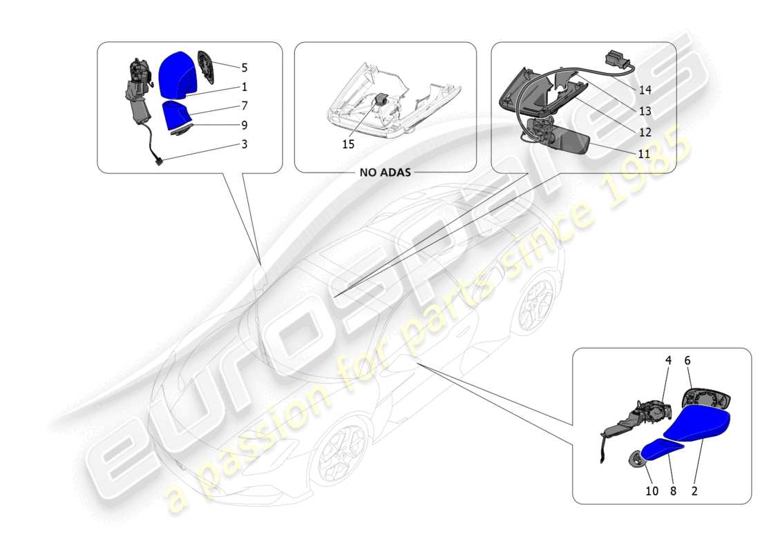 maserati mc20 cielo (2023) internal and external rear-view mirrors part diagram