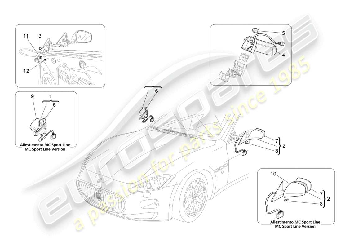 maserati grancabrio mc (2013) internal and external rear-view mirrors part diagram