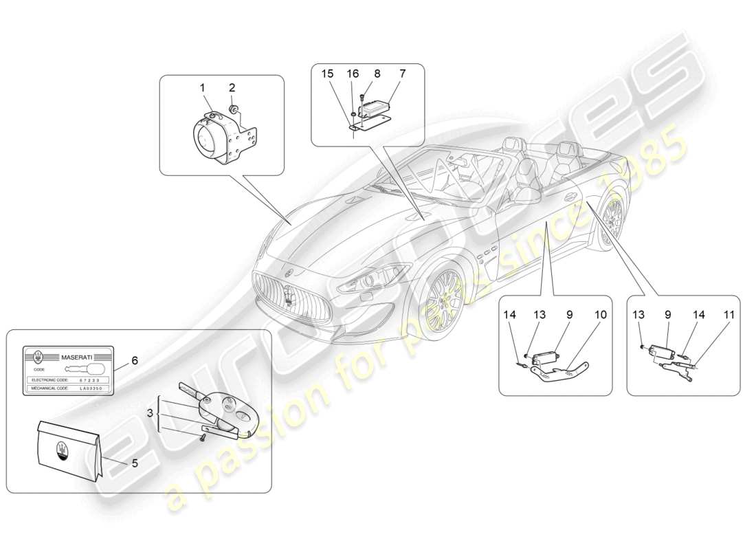 maserati grancabrio mc (2013) alarm and immobilizer system part diagram