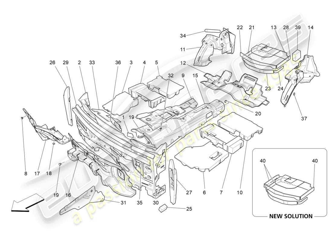 maserati levante (2020) sound-proofing panels inside the vehicle part diagram