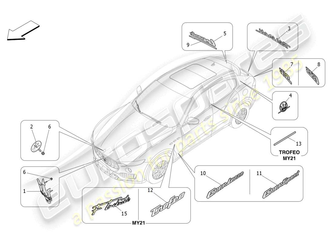 maserati levante (2020) trims, brands and symbols part diagram