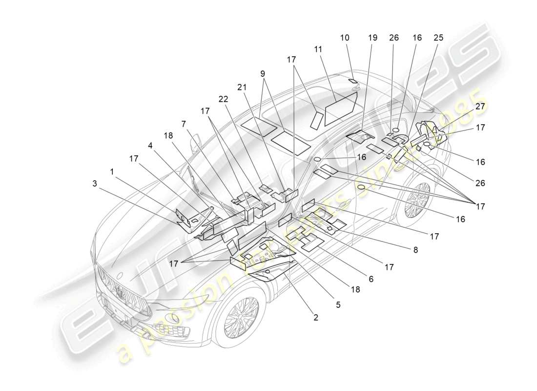 maserati levante (2018) sound-proofing panels inside the vehicle part diagram