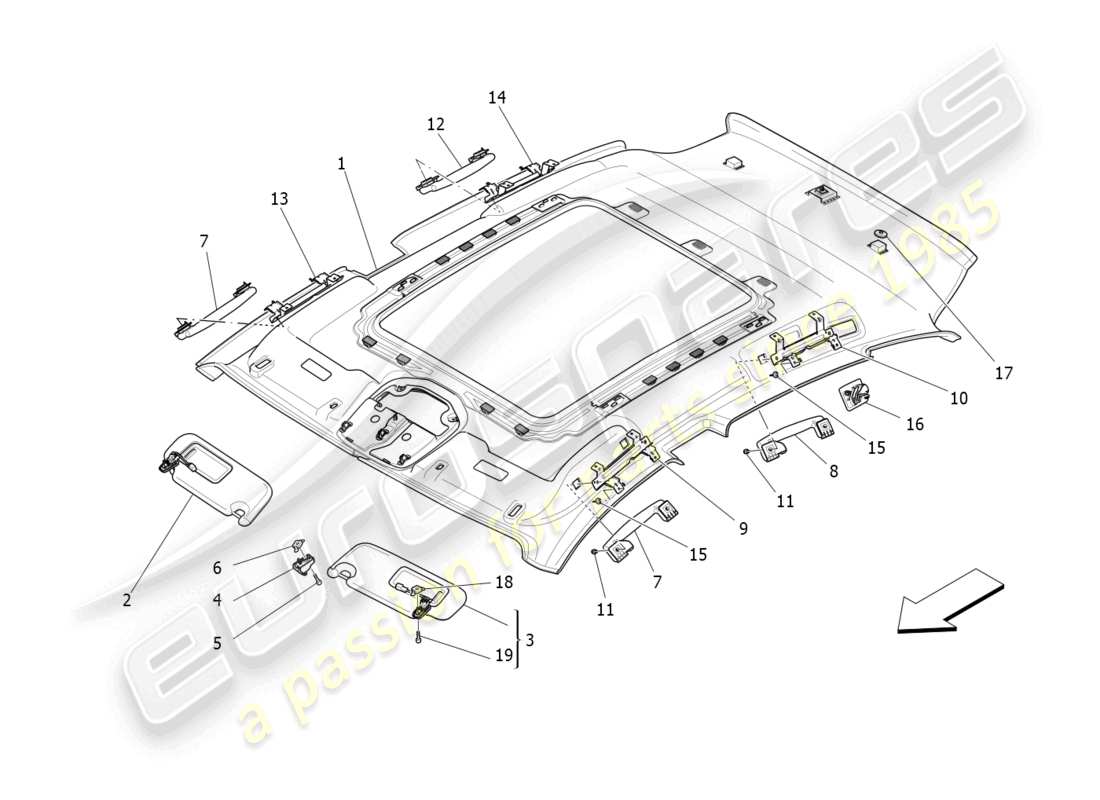 maserati levante (2019) roof and sun visors part diagram