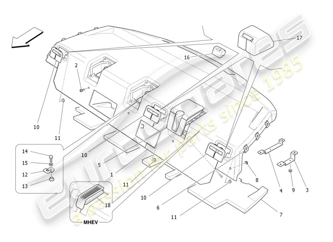 maserati ghibli fragment (2022) rear parcel shelf part diagram