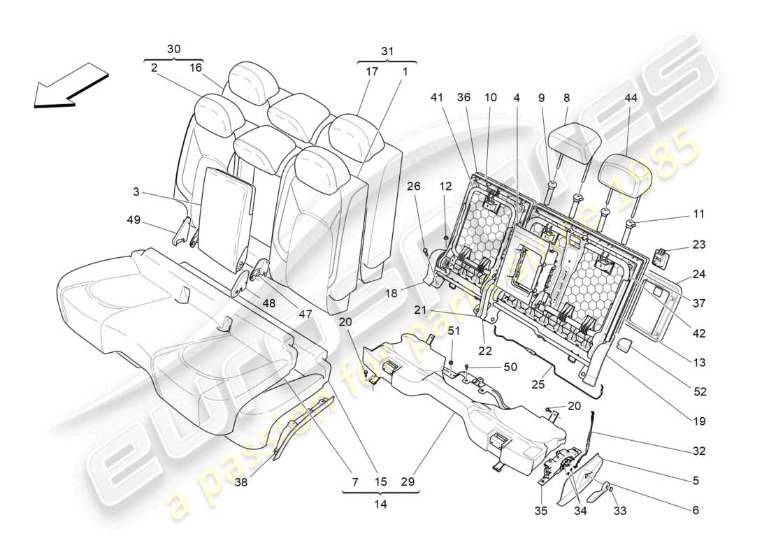 maserati levante trofeo (2020) rear seats: trim panels part diagram