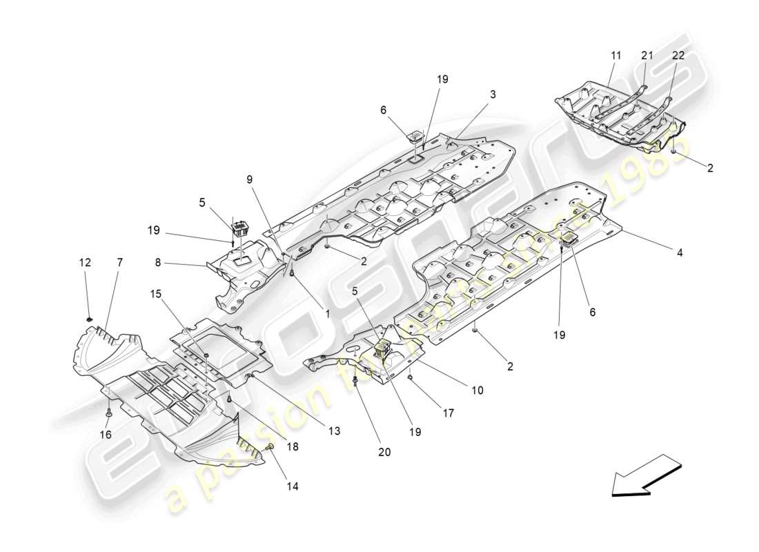 maserati levante trofeo (2020) underbody and underfloor guards part diagram