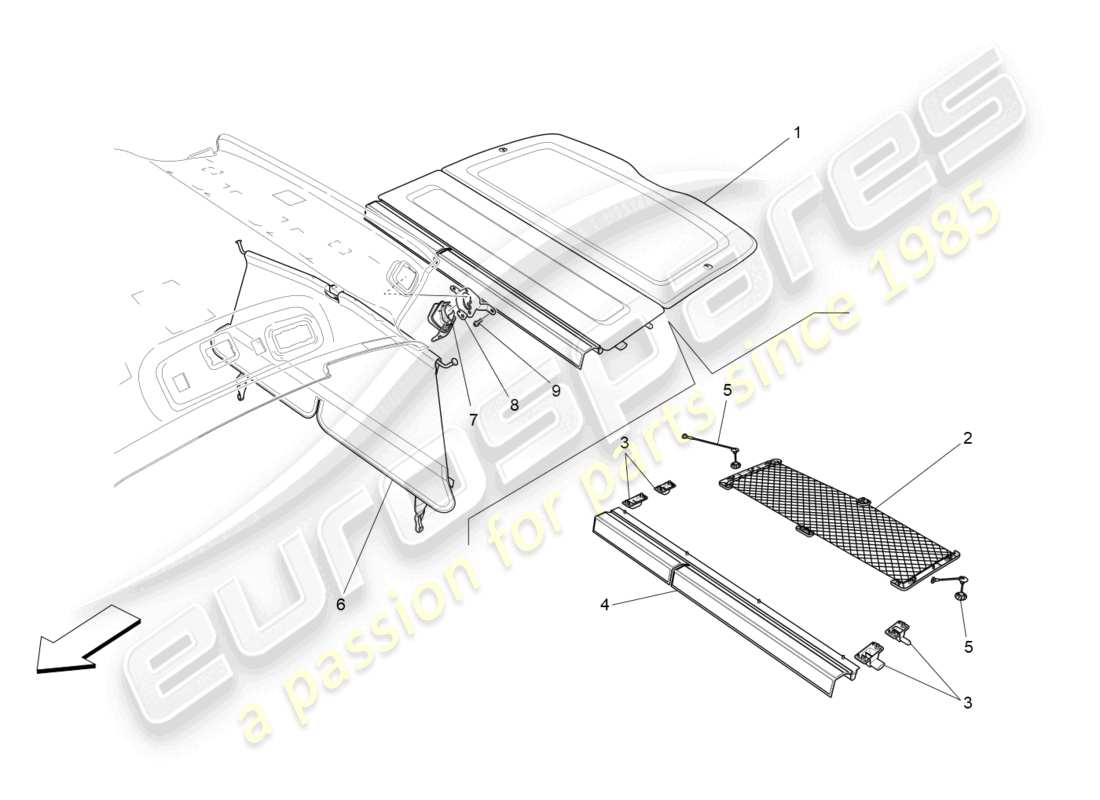 maserati levante (2017) rear parcel shelf part diagram