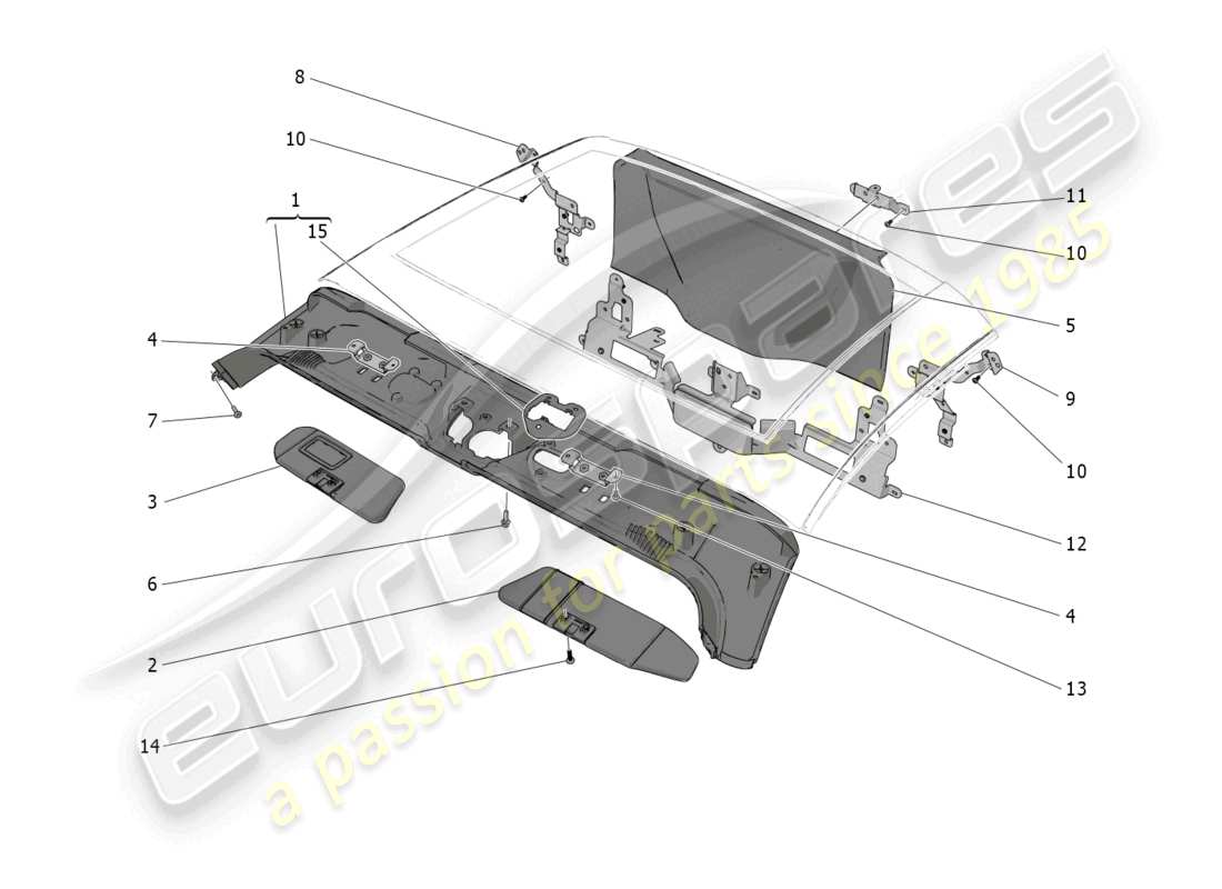 maserati mc20 cielo (2023) roof and sun visors part diagram