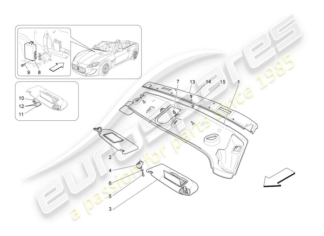 maserati grancabrio mc (2013) roof and sun visors part diagram