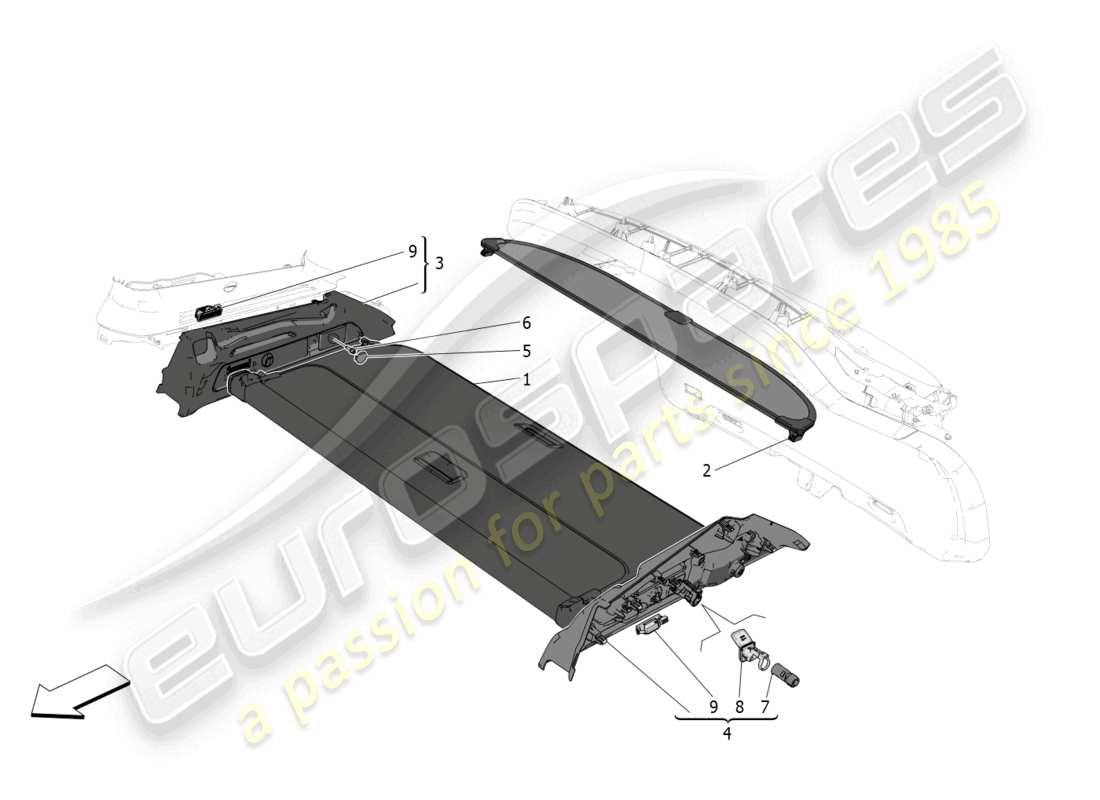 maserati grecale trofeo (2023) rear parcel shelf part diagram