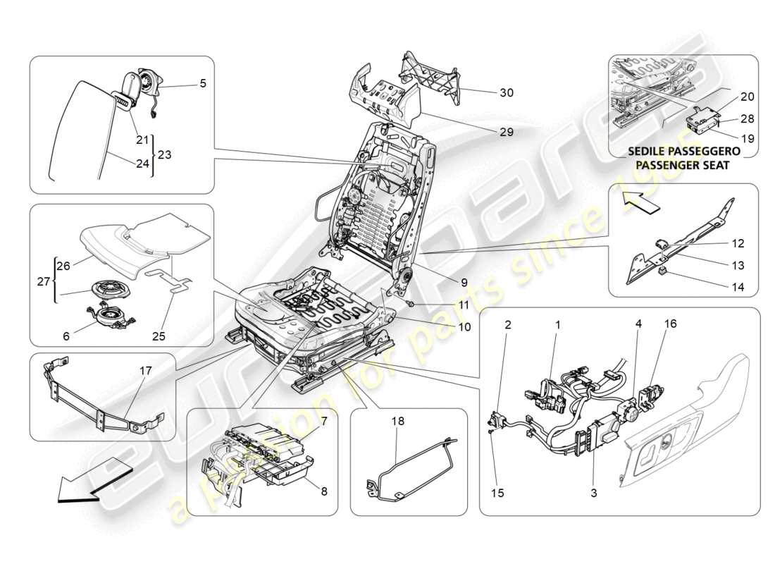 maserati levante (2017) front seats: mechanics and electronics part diagram