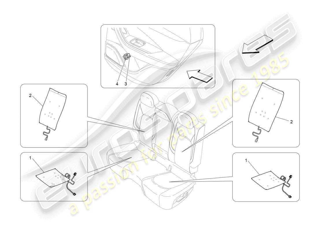 maserati levante (2017) rear seats: mechanics and electronics parts diagram