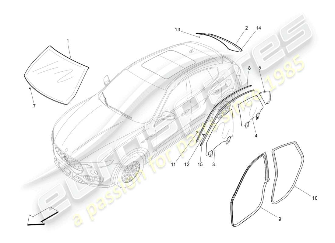 maserati levante (2017) windows and window strips parts diagram