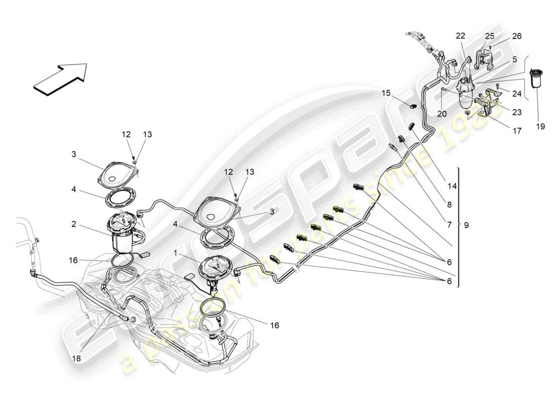 maserati levante (2017) fuel pumps and connection lines parts diagram