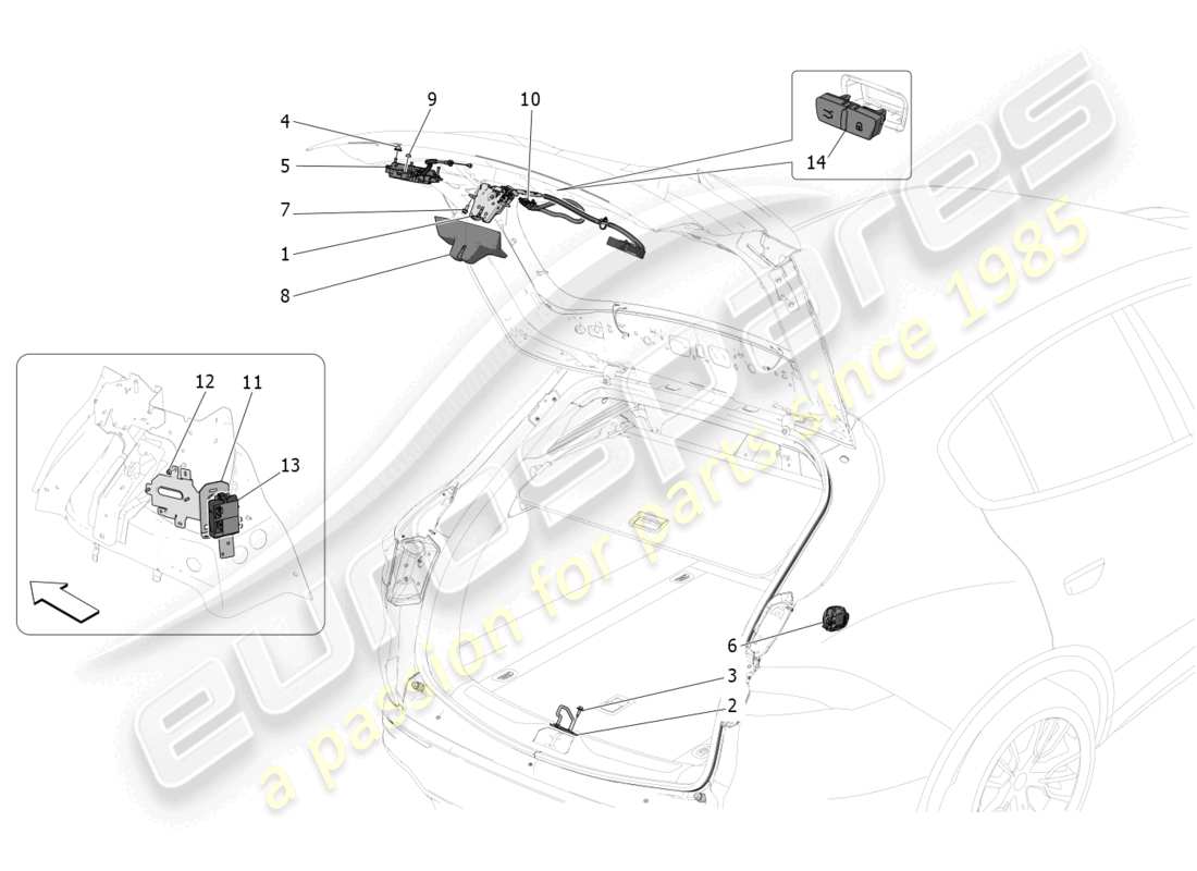 maserati grecale trofeo (2023) rear liftgate opening control part diagram