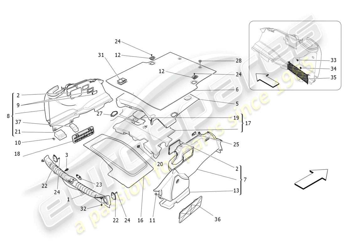 maserati ghibli fragment (2022) luggage compartment mats part diagram