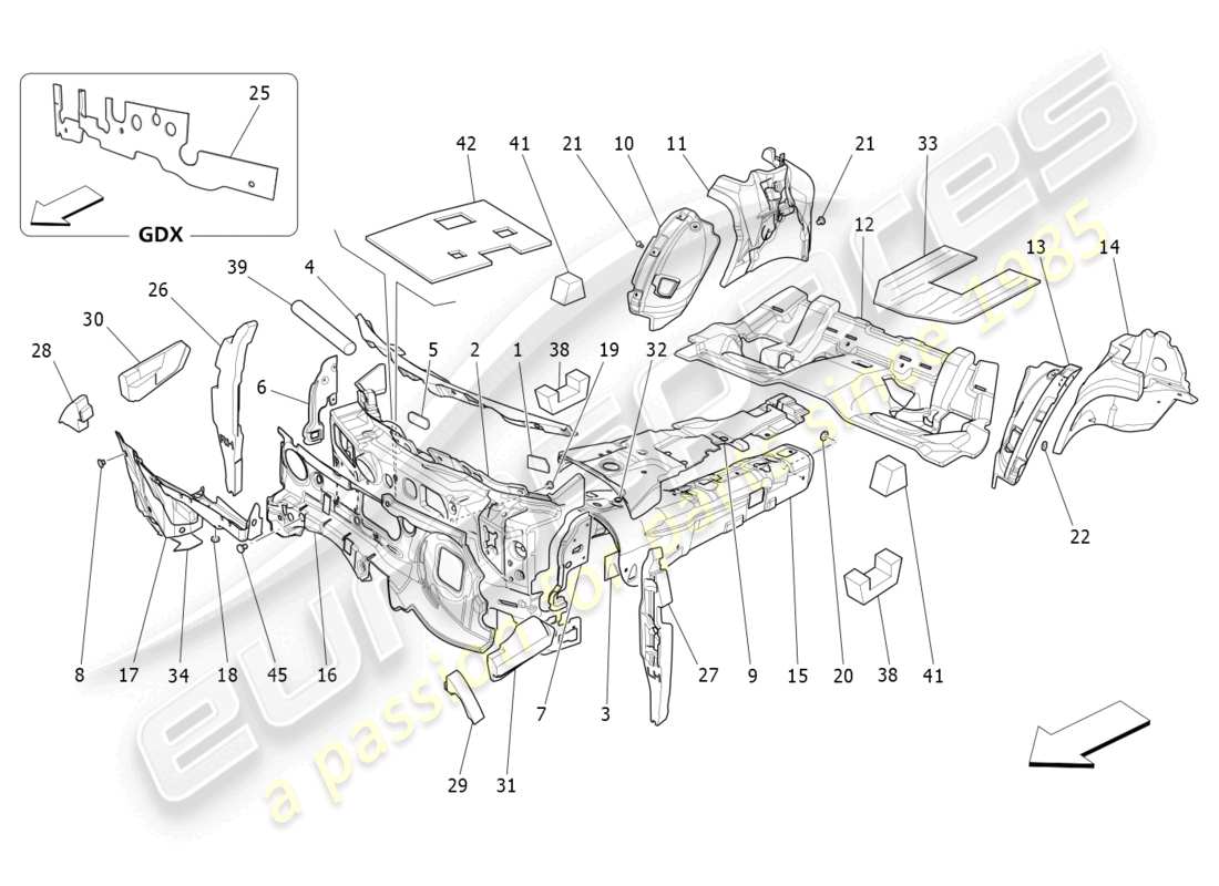 maserati quattroporte (2018) sound-proofing panels inside the vehicle part diagram