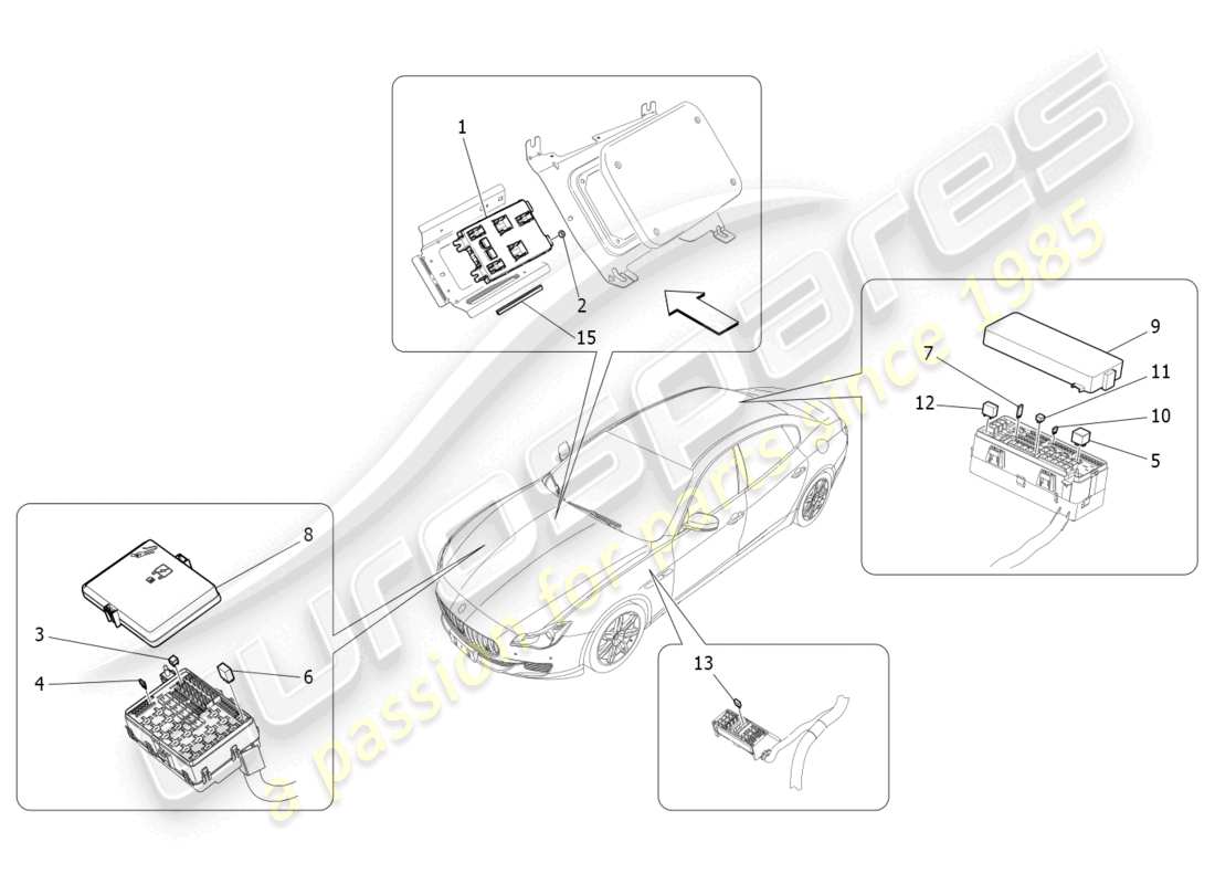 maserati quattroporte (2018) relays, fuses and boxes part diagram