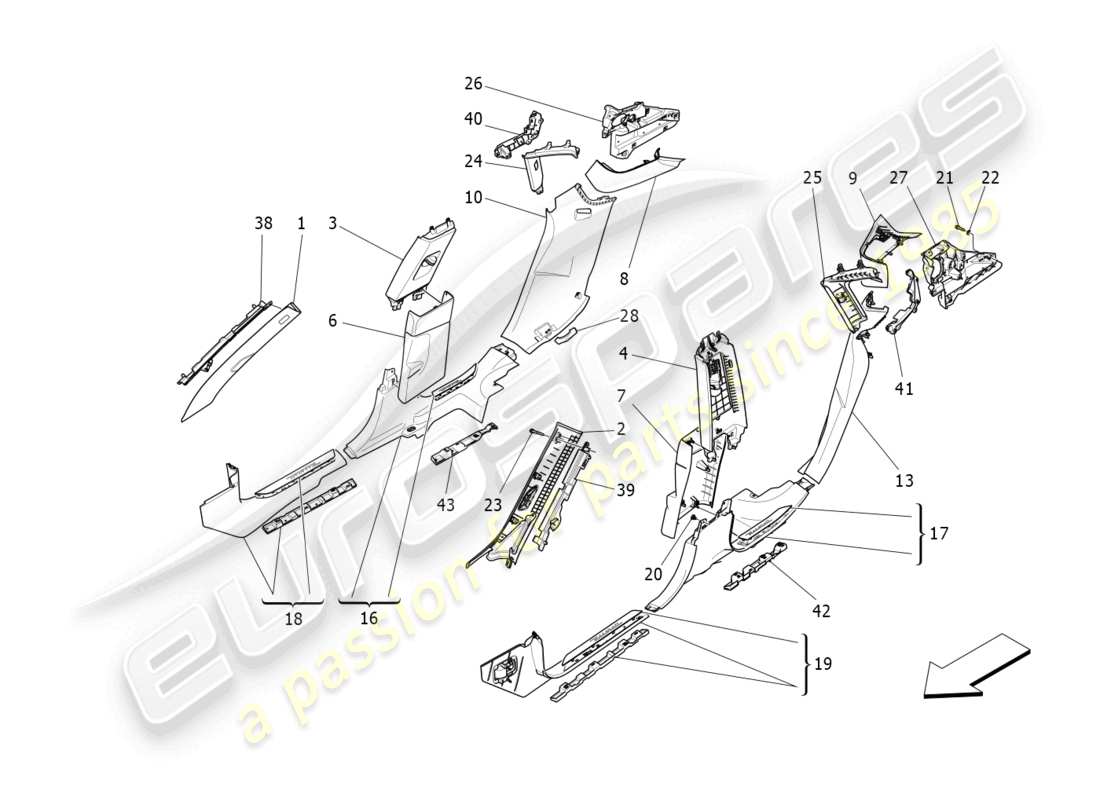 maserati levante (2017) passenger compartment b pillar trim panels and side panels part diagram