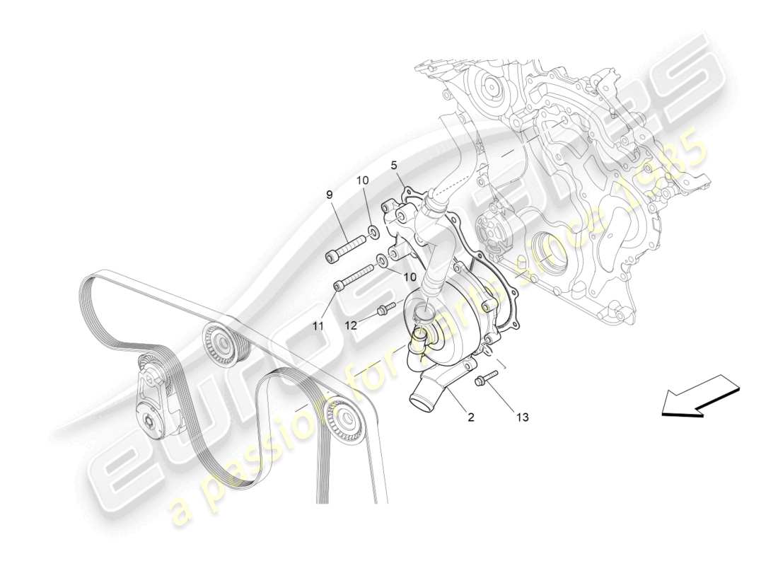 maserati levante (2017) cooling system: water pump parts diagram