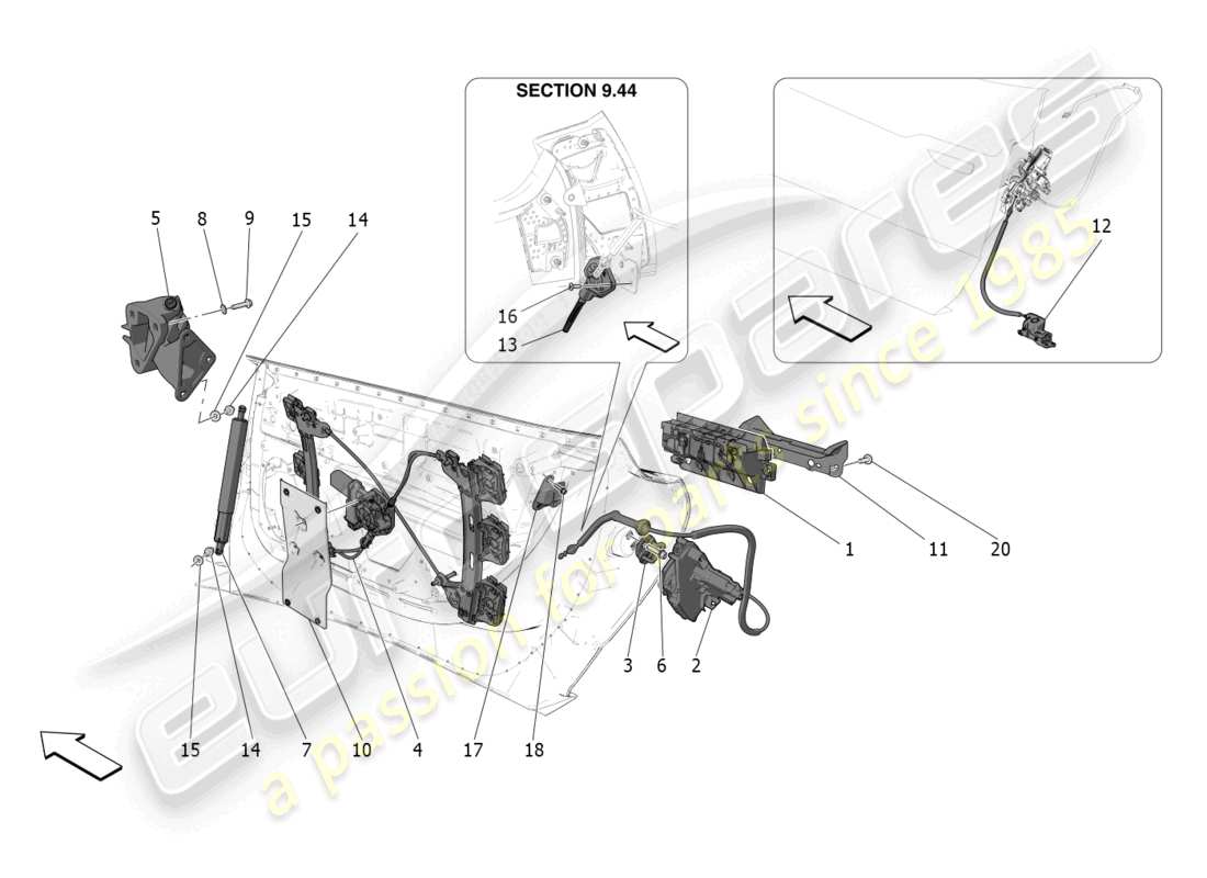 maserati mc20 cielo (2023) doors: mechanisms part diagram