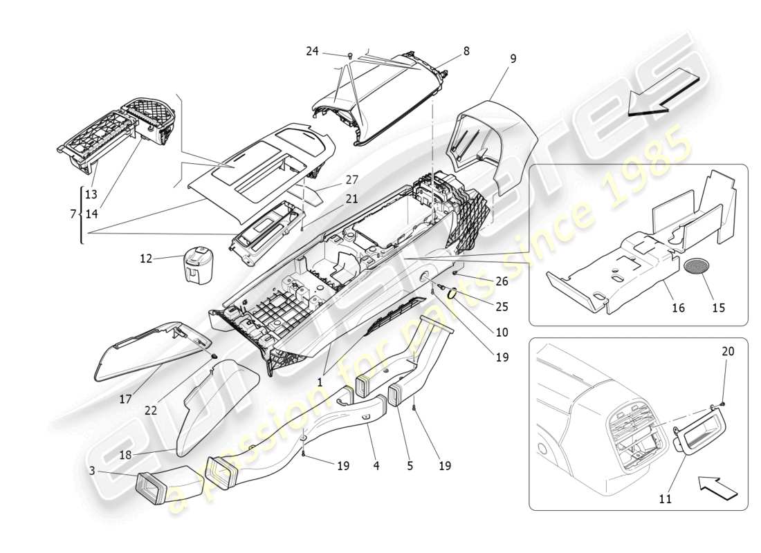 maserati quattroporte (2018) accessory console and centre console part diagram