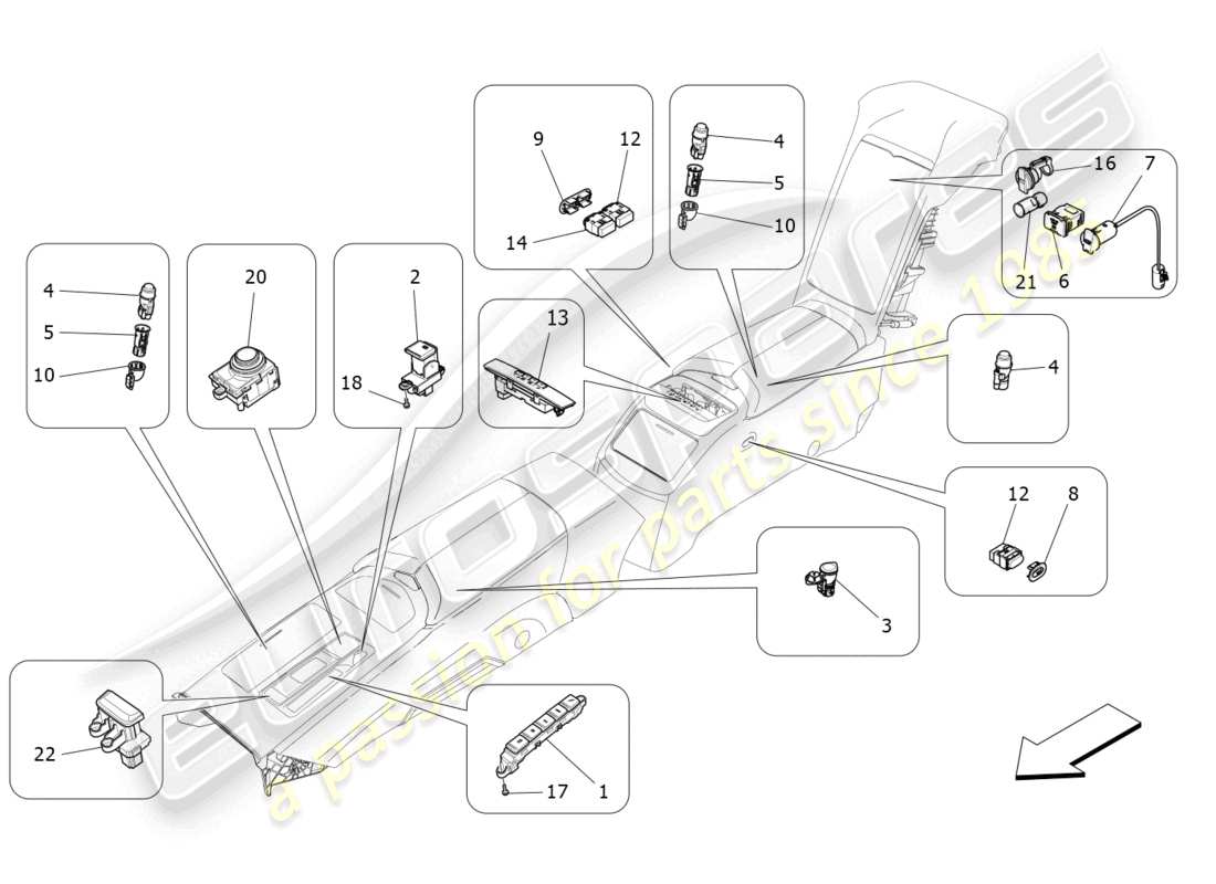 maserati quattroporte (2018) centre console devices part diagram