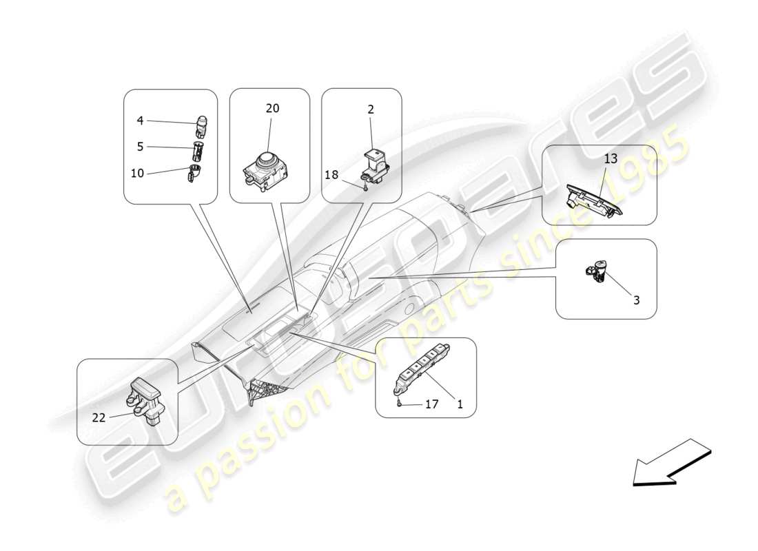 maserati quattroporte (2018) centre console devices part diagram