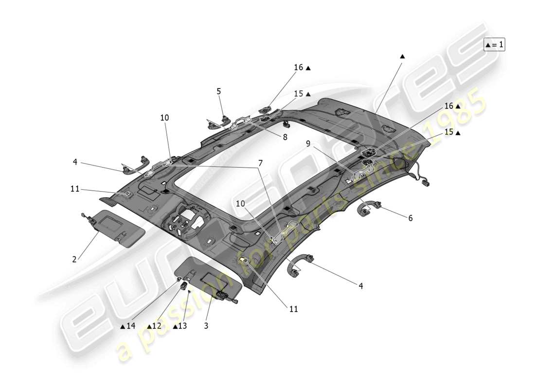 maserati grecale trofeo (2023) roof and sun visors part diagram