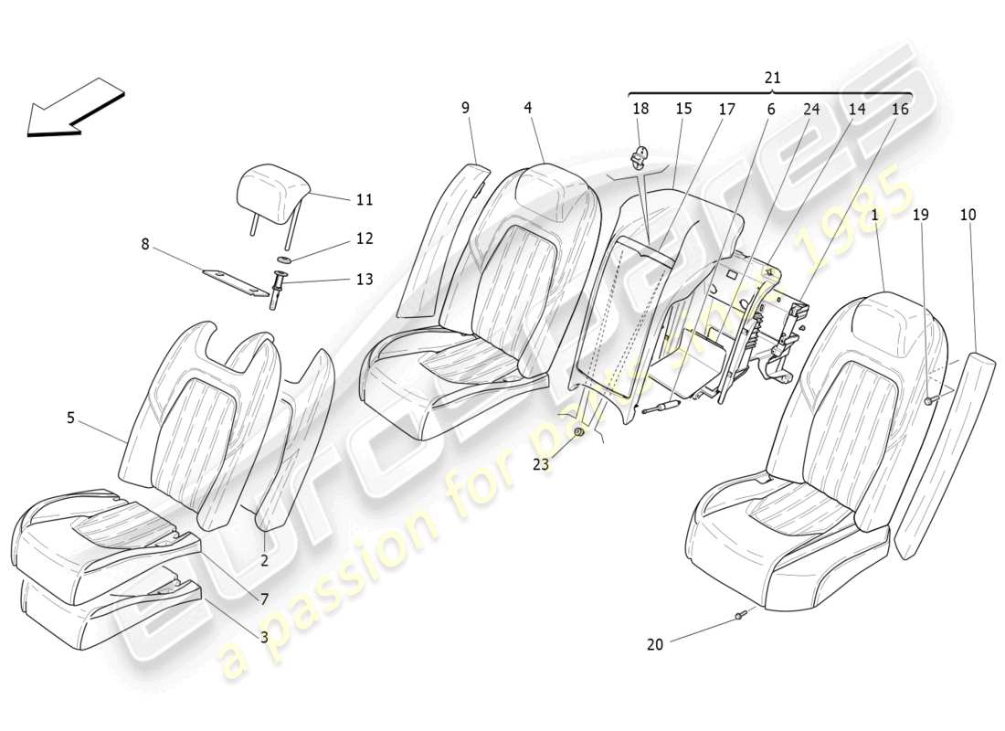 maserati quattroporte (2018) rear seats: trim panels part diagram