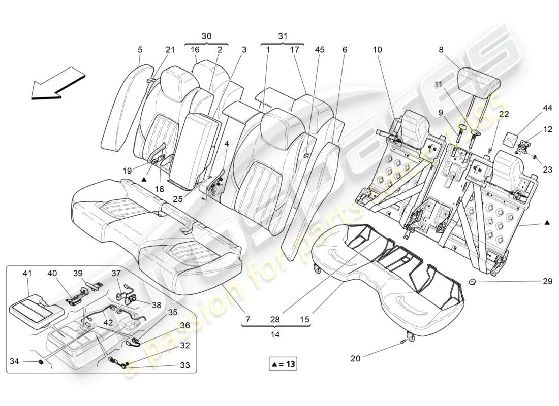 maserati quattroporte (2018) rear seats: trim panels part diagram