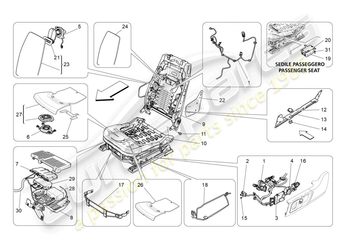 maserati quattroporte (2018) front seats: mechanics and electronics part diagram