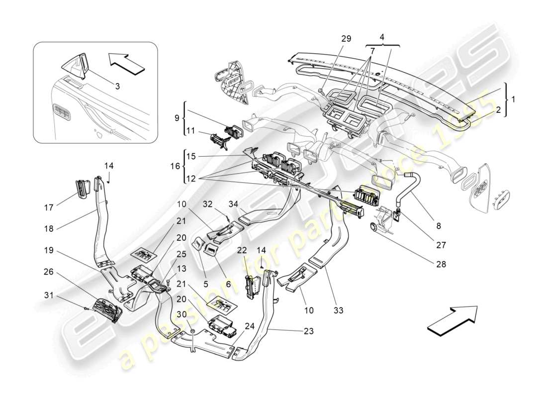 maserati quattroporte (2018) a/c unit: diffusion part diagram