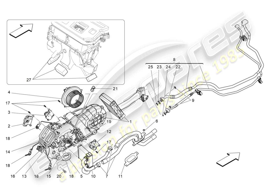 maserati quattroporte (2018) a/c unit: tunnel devices part diagram