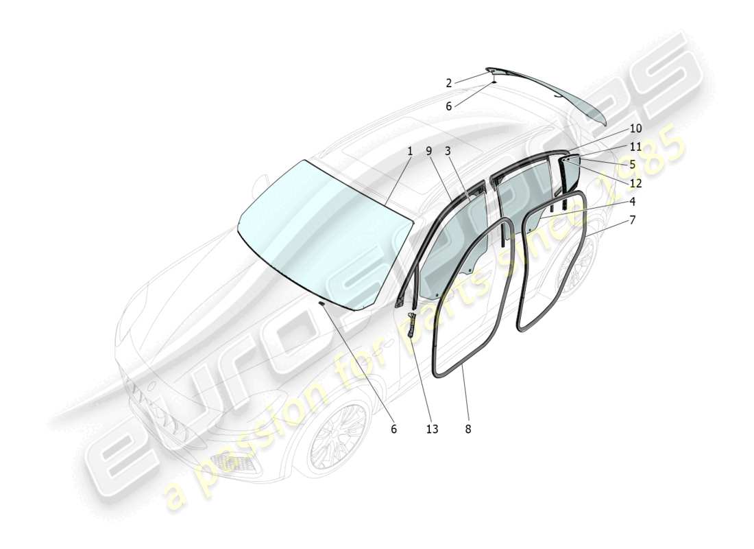 maserati grecale trofeo (2023) windows and window strips part diagram