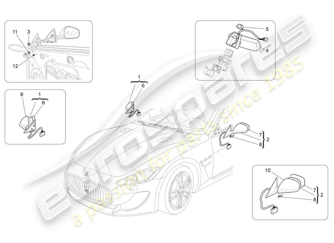 maserati granturismo mc stradale (2012) internal and external rear-view mirrors part diagram