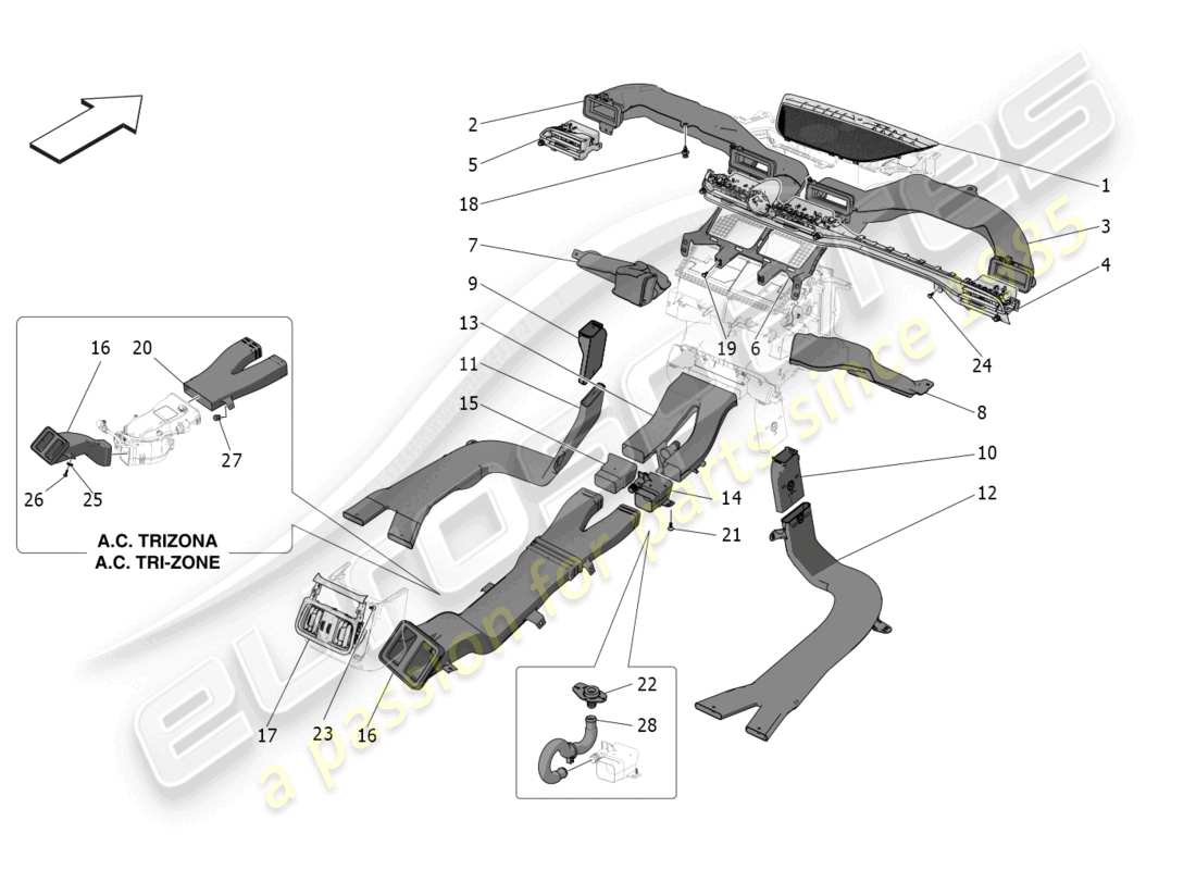 maserati grecale gt (2023) a/c unit: diffusion part diagram