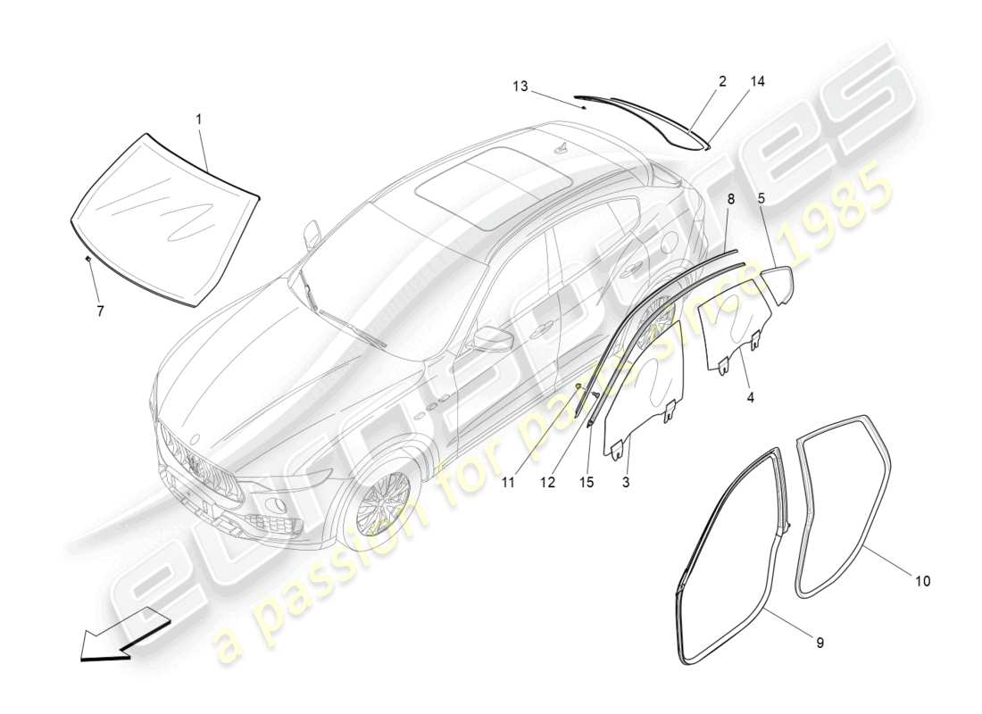 maserati levante (2020) windows and window strips part diagram