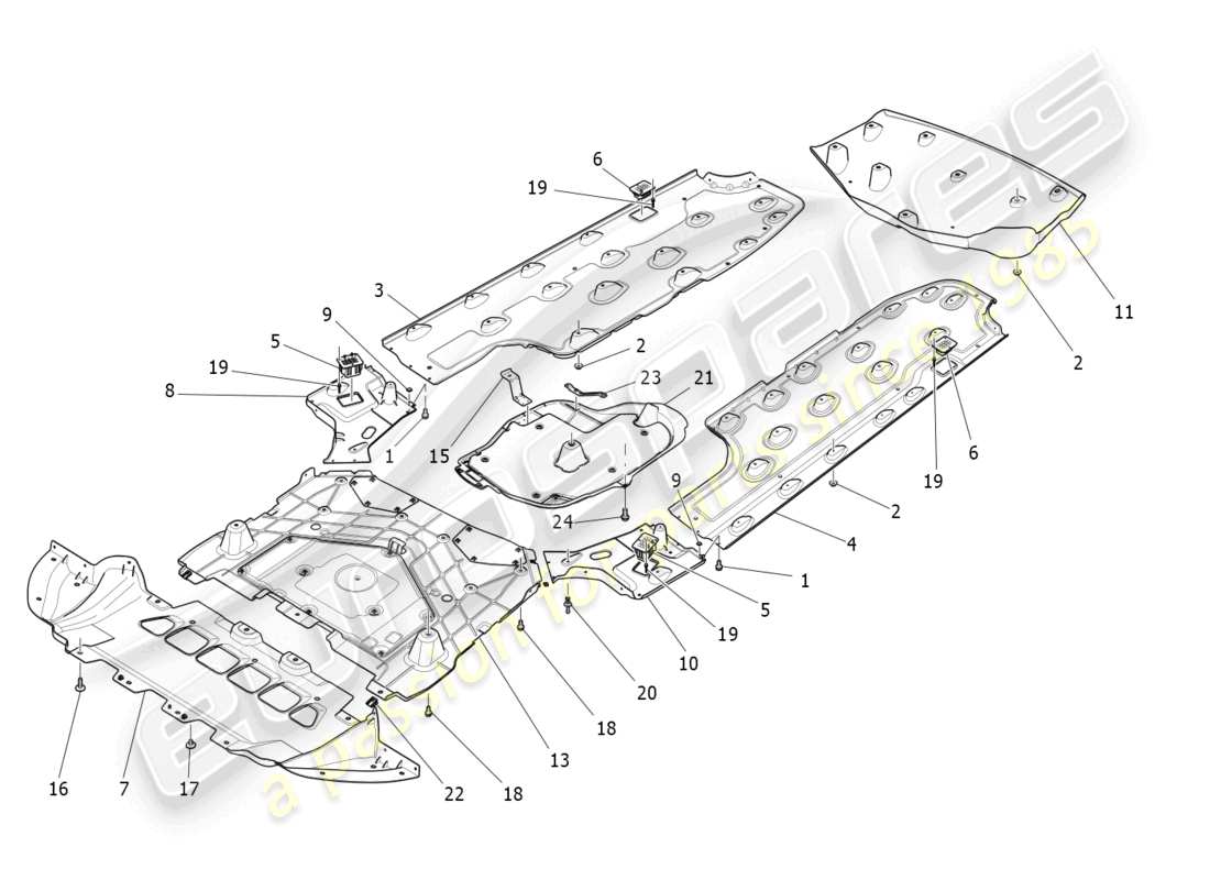 maserati quattroporte (2018) underbody and underfloor guards part diagram