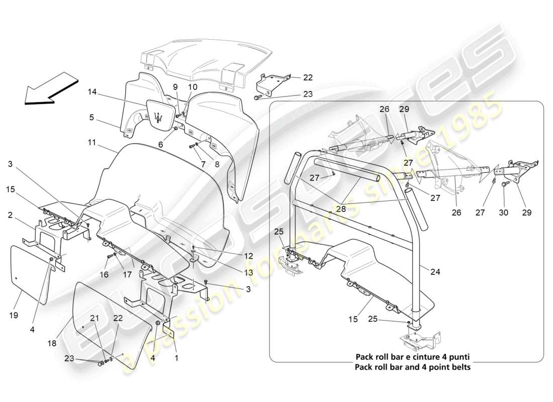 maserati granturismo mc stradale (2012) passenger compartment b pillar trim panels and side panels part diagram