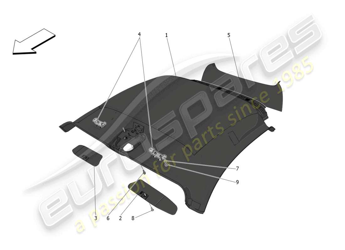 maserati mc20 (2023) roof and sun visors part diagram