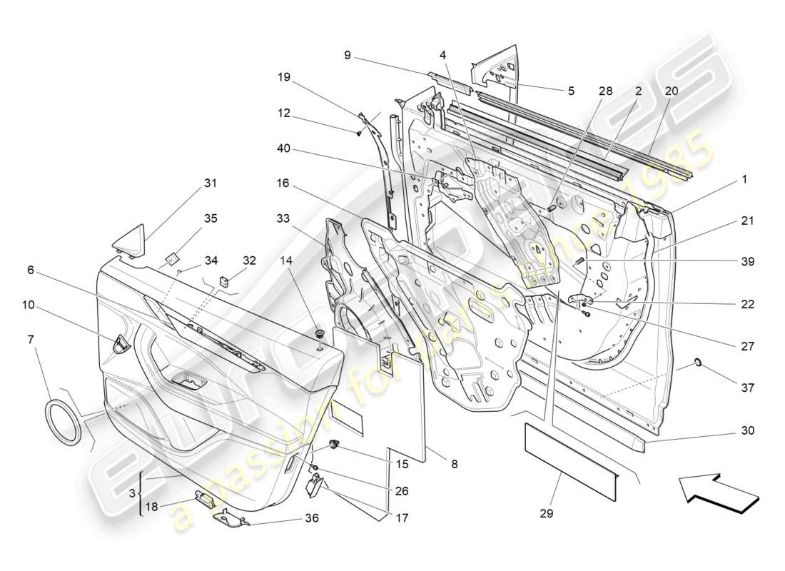 maserati levante trofeo (2020) front doors: trim panels part diagram