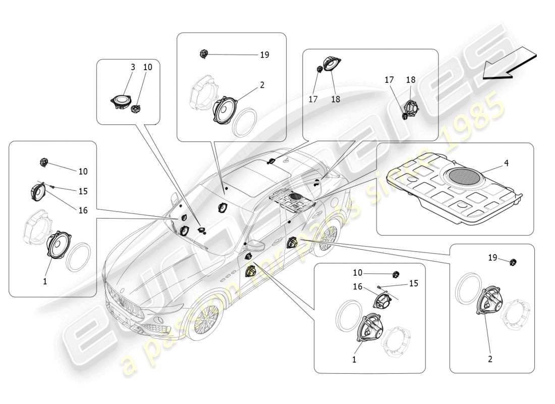 maserati levante (2017) sound diffusion system part diagram