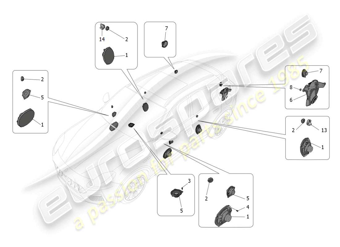 maserati grecale gt (2023) sound diffusion system part diagram