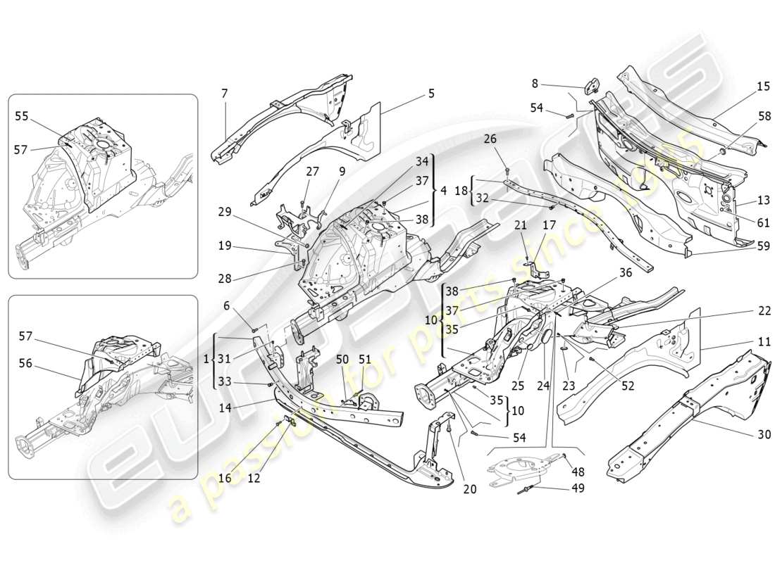 maserati quattroporte (2018) front structural frames and sheet panels part diagram