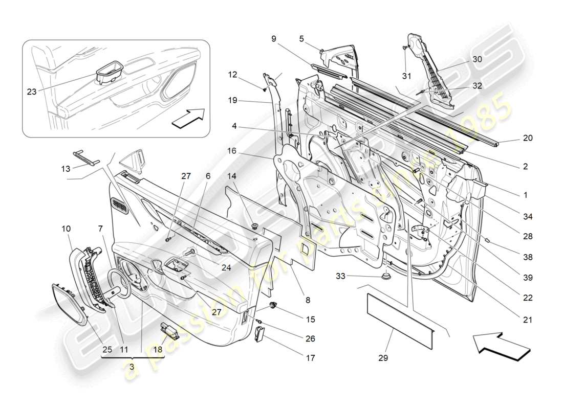 maserati quattroporte (2018) front doors: trim panels part diagram