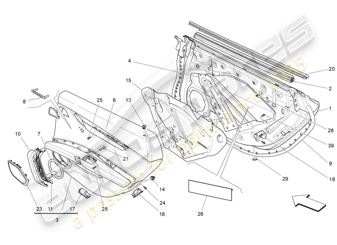 maserati ghibli (2016) rear doors: trim panels part diagram